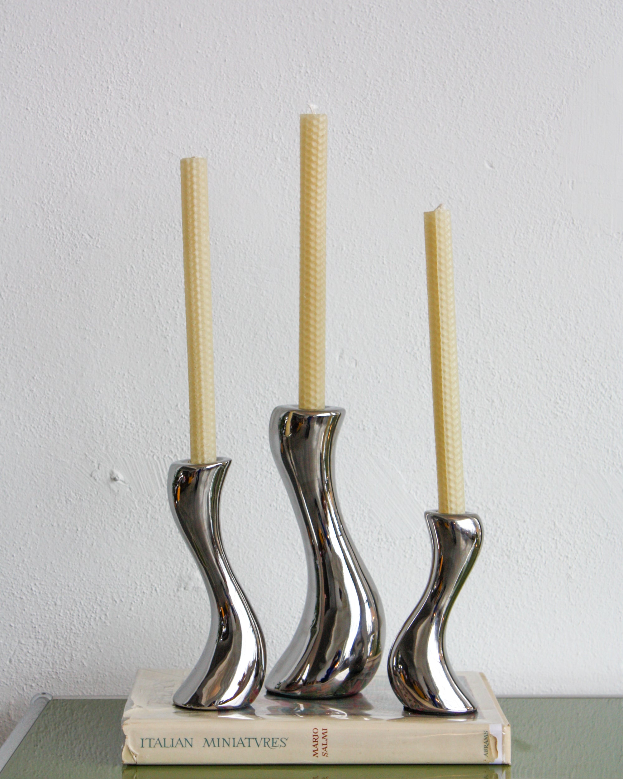 Wavy Chrome Candleholder Set