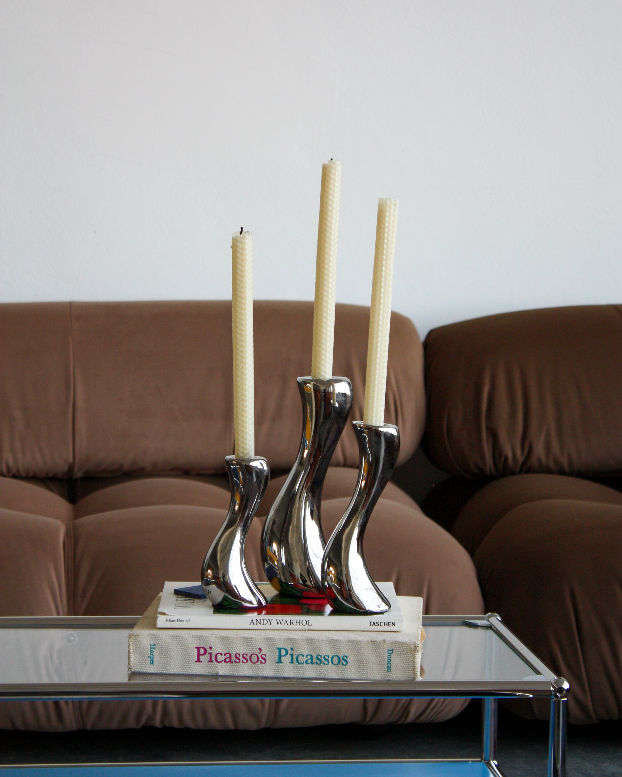 Wavy Chrome Candleholder Set