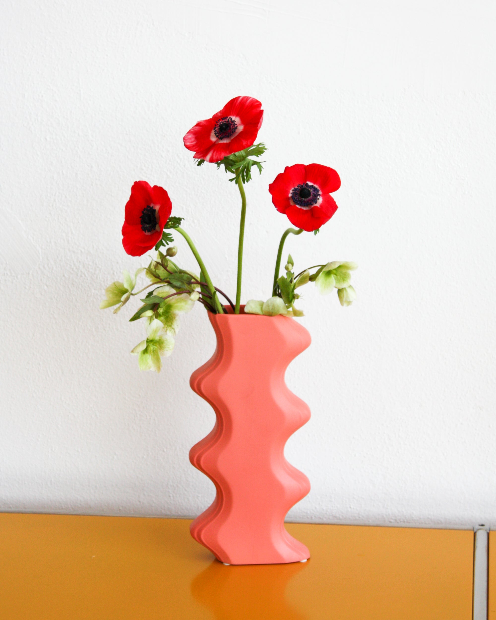 Wavy Ceramic Vase - Tall/Coral